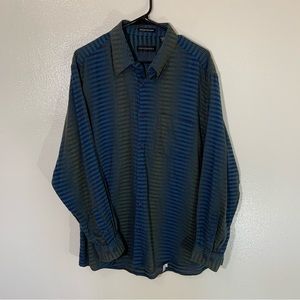 Jhane Barnes Blue Abstract Art Long Sleeve Cotton Button Shirt XL